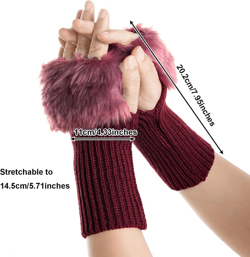 cnomg Winter Faux Fur Fingerless Gloves Faux Fur Half Finger Warmers Fingerless Gloves for Women Girls Working Writing - Image 3